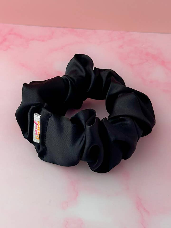 Noire - Black satin wide scrunchie for wholesale by ThatsSewLauraUk