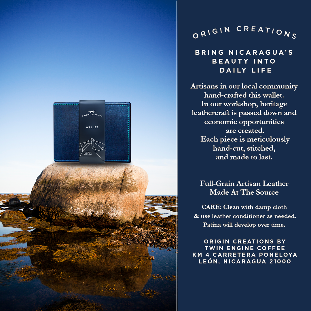 Twin Engine Coffee - Vente Portefeuille – homme - Portefeuille en cuir à deux volets Ocean Navy/Fair Trade Artisan8