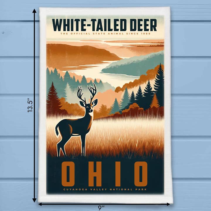 Ohio State Animal Vintage Digital Art Kitchen Dish Towel for wholesale by ADDLE iNK