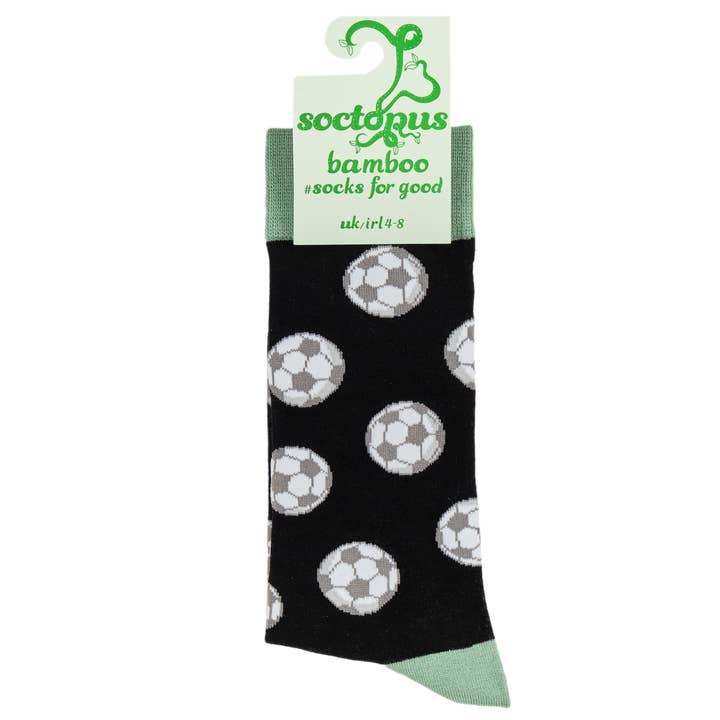 BLACK Footballs Bamboo Socks for wholesale on Faire2