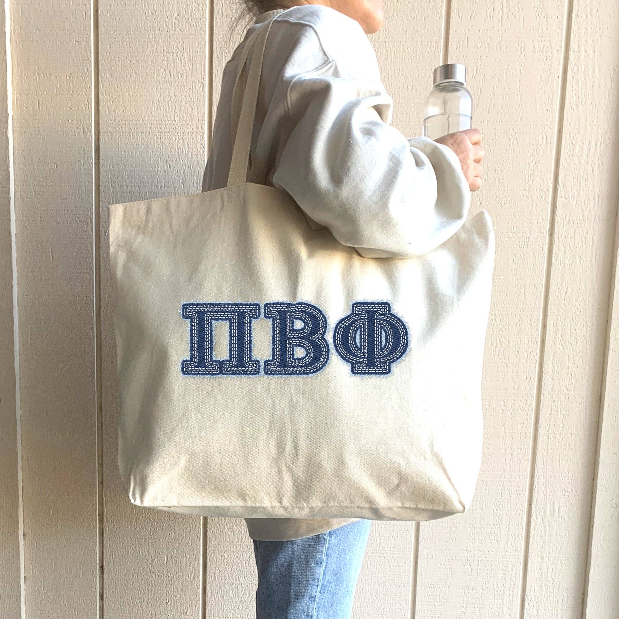 Natural Sorority Greek Letters Printed on a Canvas Tote Bag for wholesale on Faire23