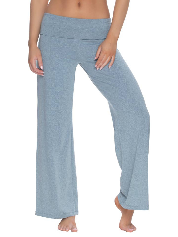 Organic Cotton Stretch Wide Leg Roll Over Pant - Sky for wholesale on Faire