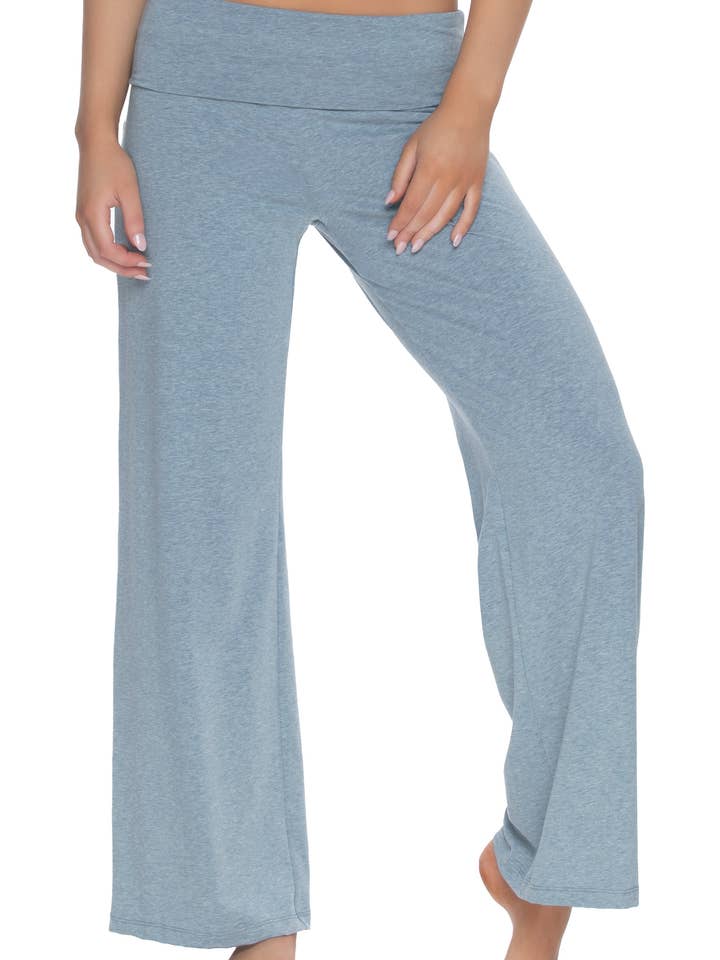 Organic Cotton Stretch Wide Leg Roll Over Pant - Sky for wholesale by Felina