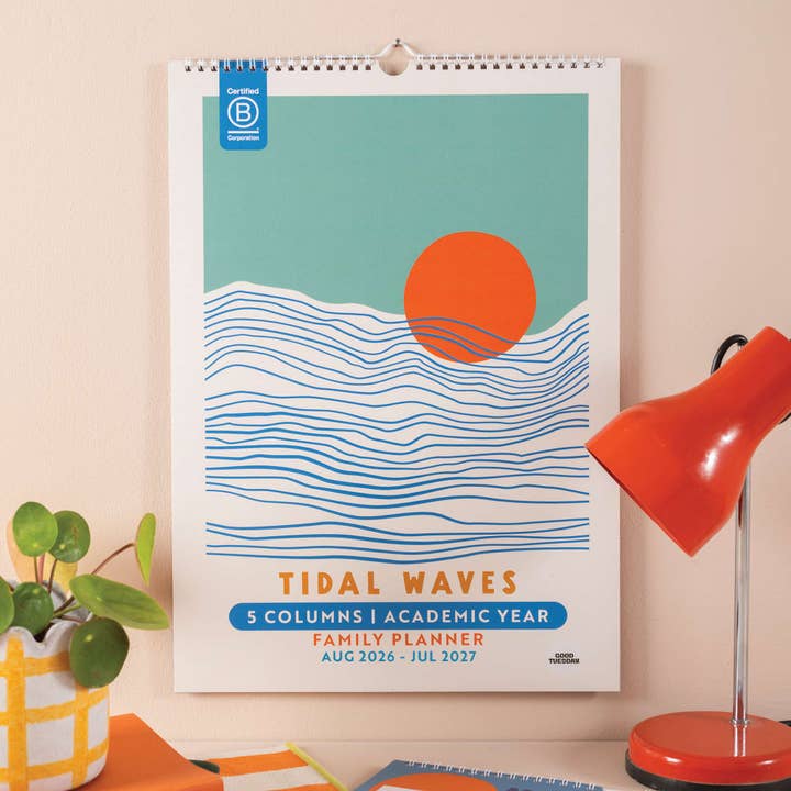 Good Tuesday - Wholesale Calendar - 2026 - 2027 A3 Family Wall Calendar | Academic Year | Tidal Waves | Sunday Start