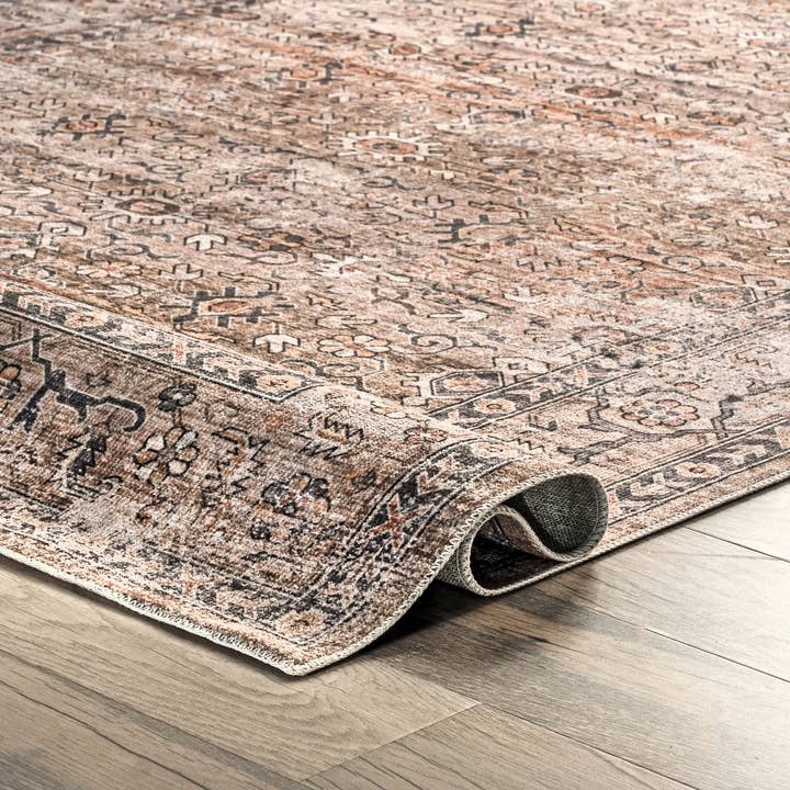 Taupe Myrtle Vintage Machine Washable Area Rug for wholesale on Faire