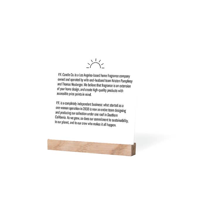 P.F. Candle Co. - Wholesale Desk/Tabletop Sign - Stockist Display Sign - About P.F.