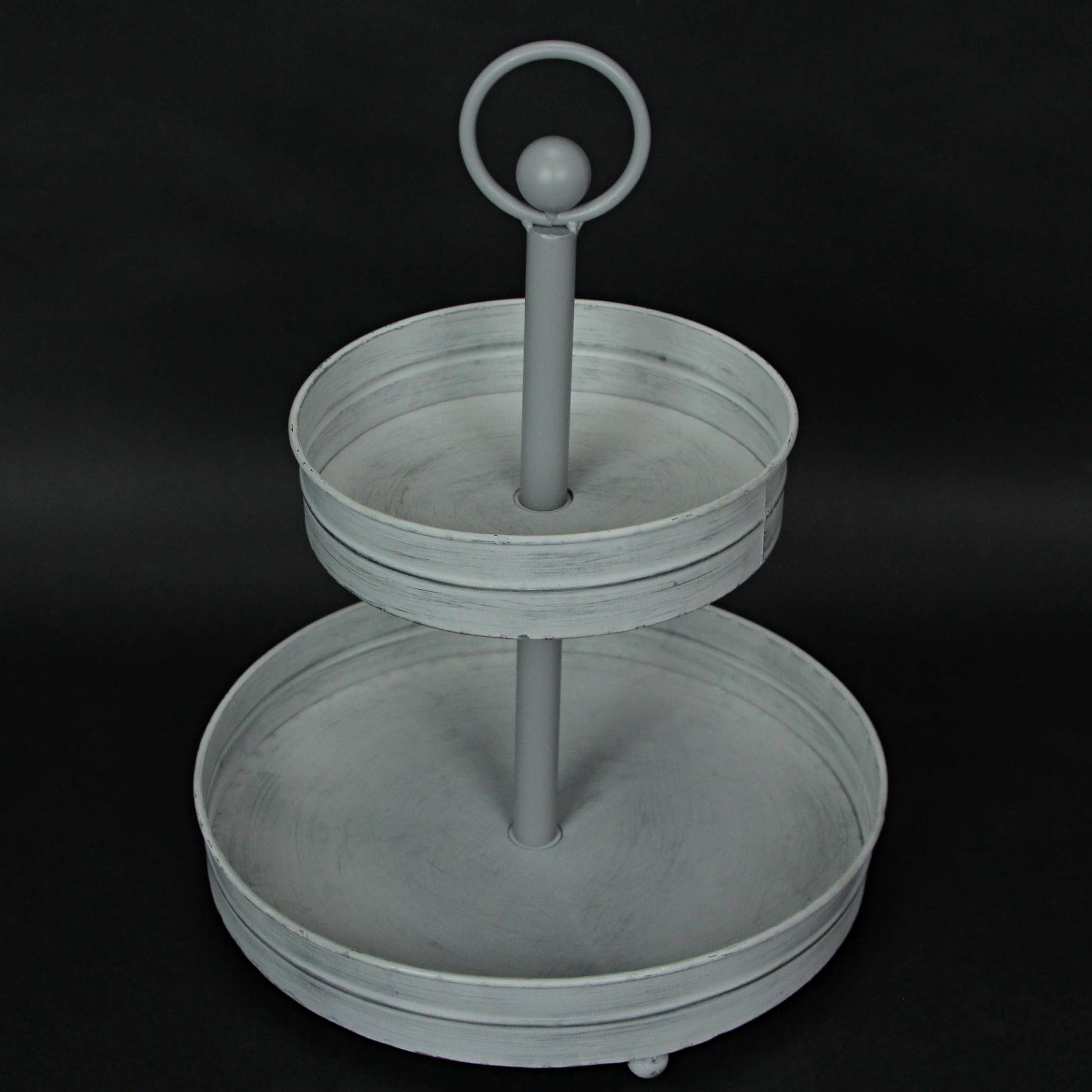Zeckos - Wholesale Serving Tray - Distressed White Metal Round 2 Tier Farmhouse Serving Stand2