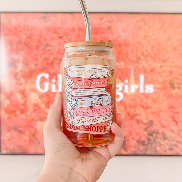 Stars Hollow Book Stack Iced Coffee Glass for wholesale by CrescentCatCo