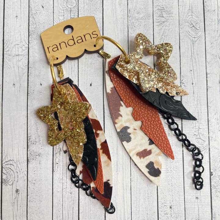 Randans fringe hoop earrings- cow print *read entire description prior to ordering* for wholesale by Randans