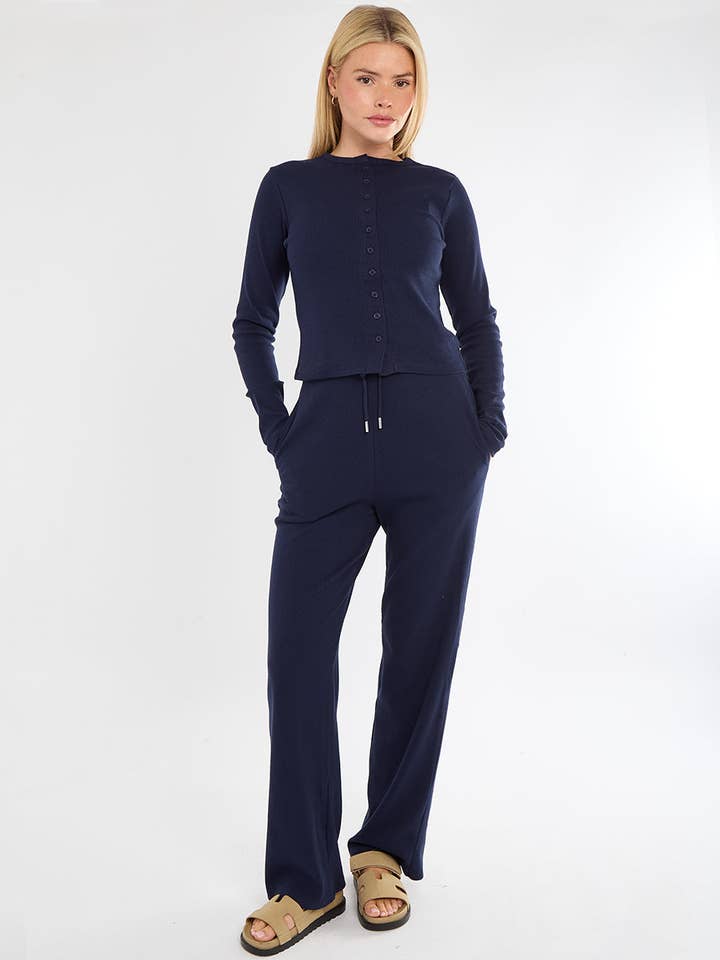 AX Labels - Wholesale Top & Pant Set (NOT Loungewear) - Women's - Ribbed Front Button Detail Top & Wide Leg Trouser Co-ord63