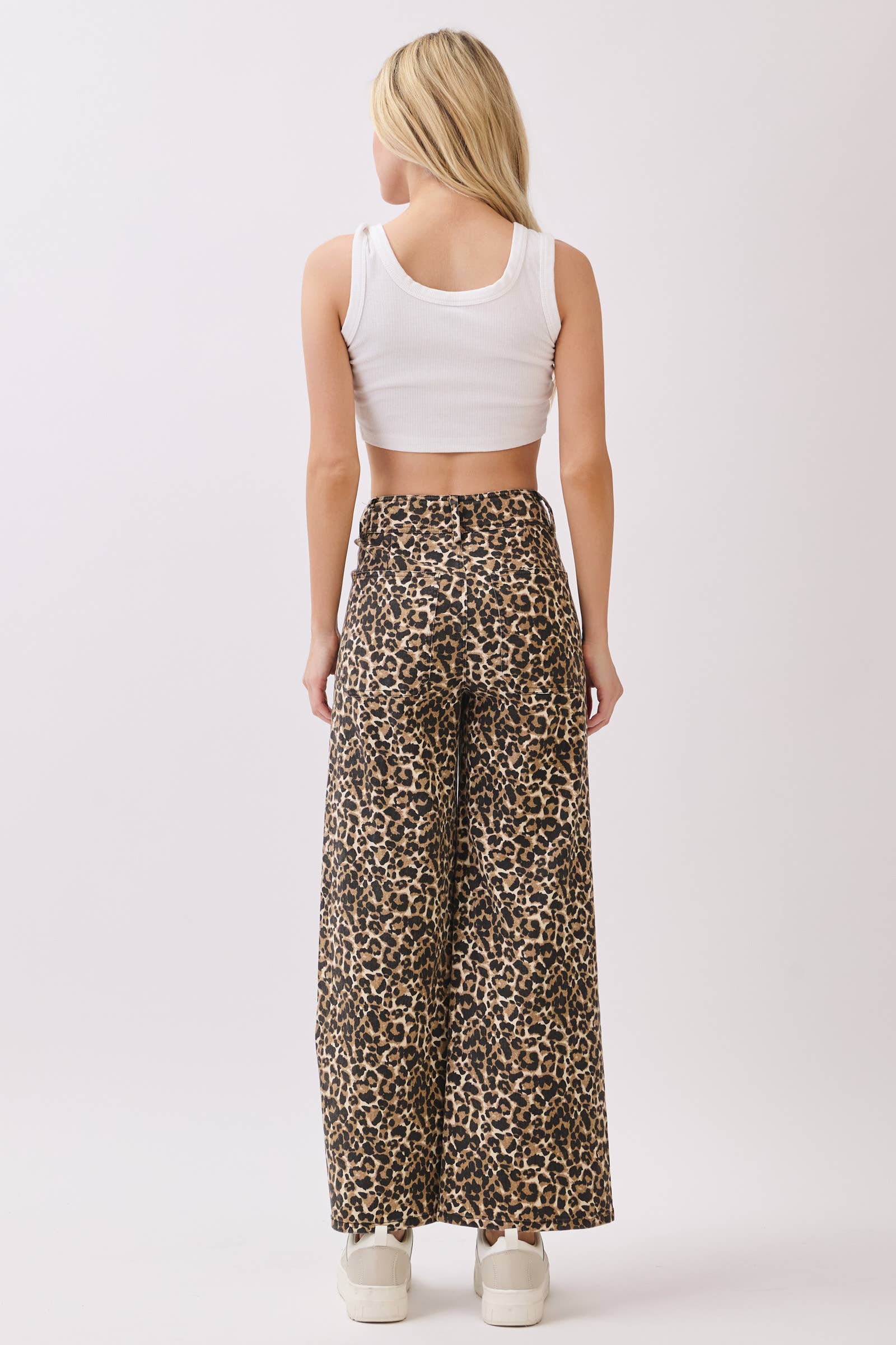 BROWN Stretch Twill Leopard Wide Leg Pants for wholesale on Faire11