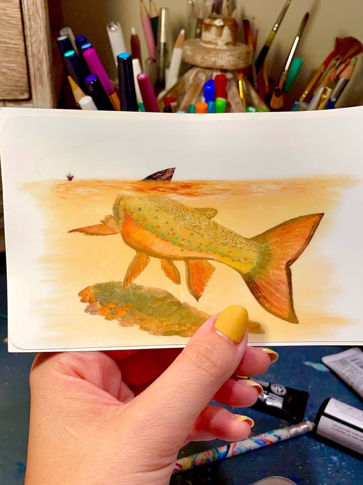 Northwoods Brewing Company Evening Brook Trout Vinyl Decal for wholesale by S.Fenerty Art