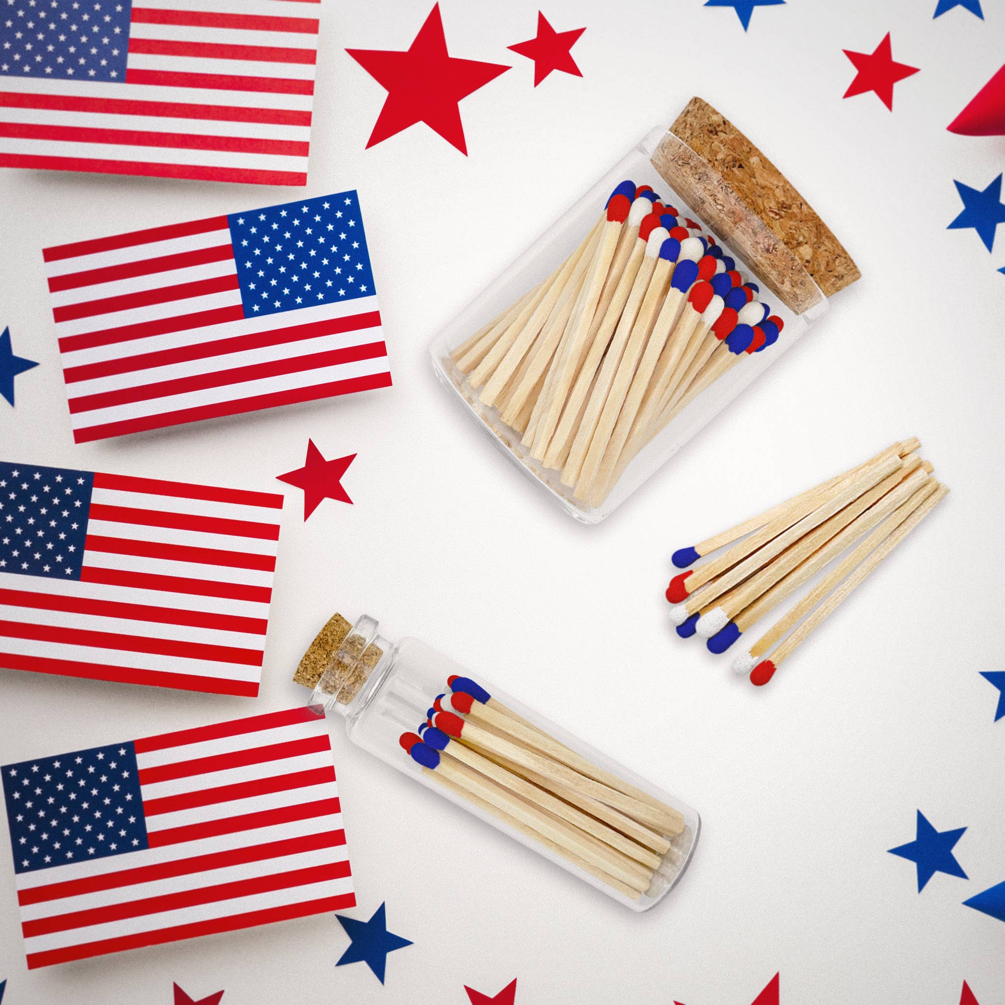 Patriotic Red, White & Blue Matches, Size & Holder of Choice for wholesale on Faire16
