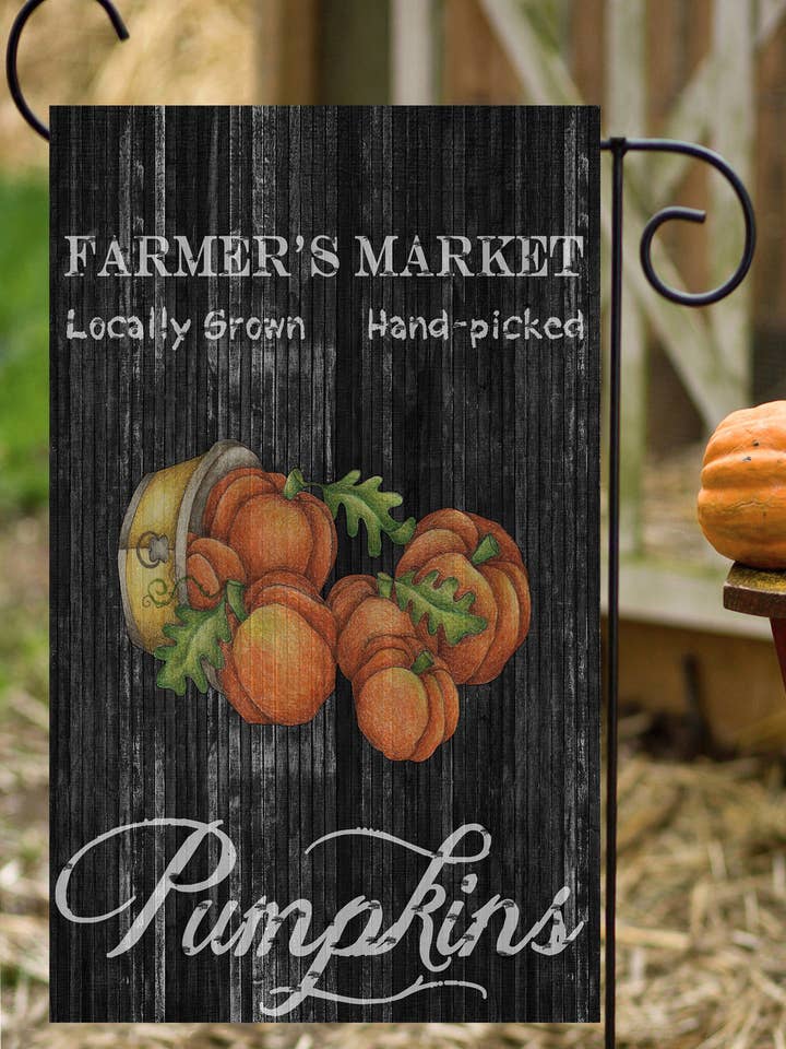 Farmer's Market Pumpkin Garden Flag for wholesale by Happy Cow Lawn Decor