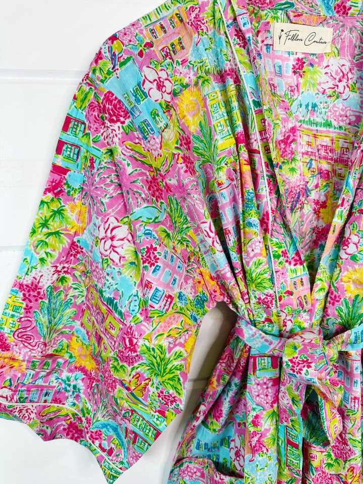 Folklore Couture - Wholesale Robe - Women's - Women's Cotton Robe | Tropical Town Kimono Cover-Up Duster3