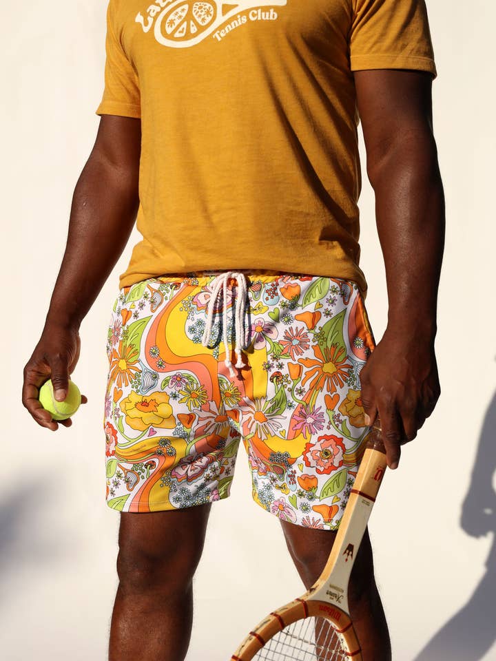 Calções de Ténis Unissexo com Estampa Floral Melty Racquet por atacado de Laurel Canyon Tennis Club