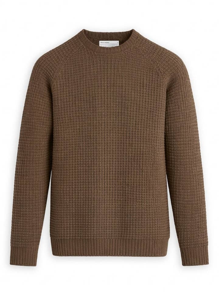 Herren Travel Merino leichter Waffelstrick-Rundhalspullover - Camel für den Großhandel von Ministry Of Supply