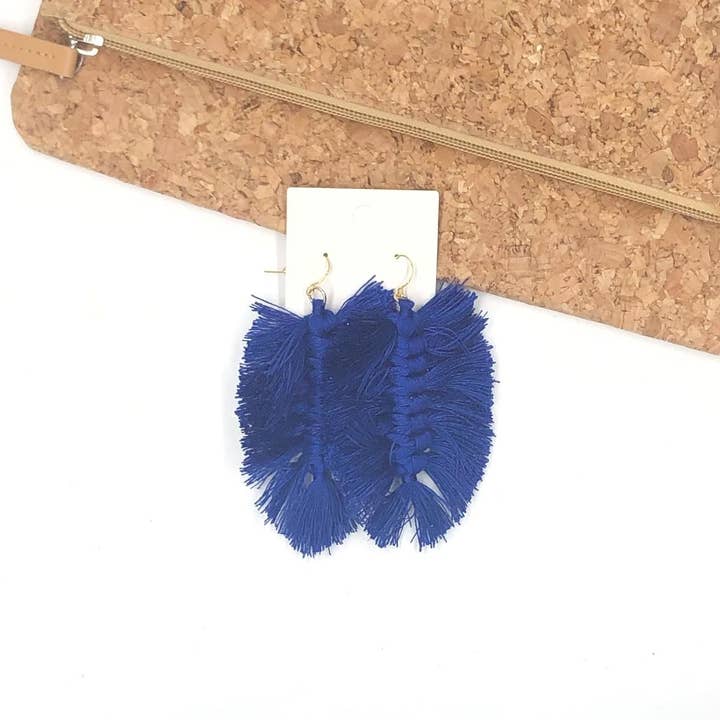 Baubles by B - Wholesale Dangle Earrings - Royal Blue Cobalt Macrame Leaf Earrings 1
