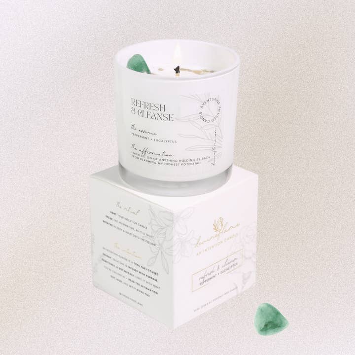 Refresh & Cleanse Intention Candle - peppermint / eucalyptus leaves for wholesale by Devine Flame