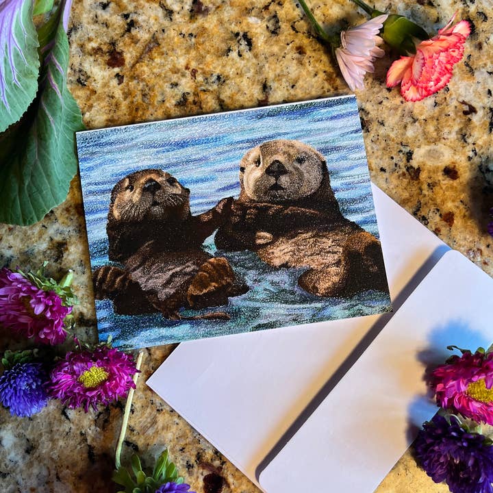 Otter Pals Greeting Card, Ocean Otter, Sea Otter for wholesale by Sea Spray AK