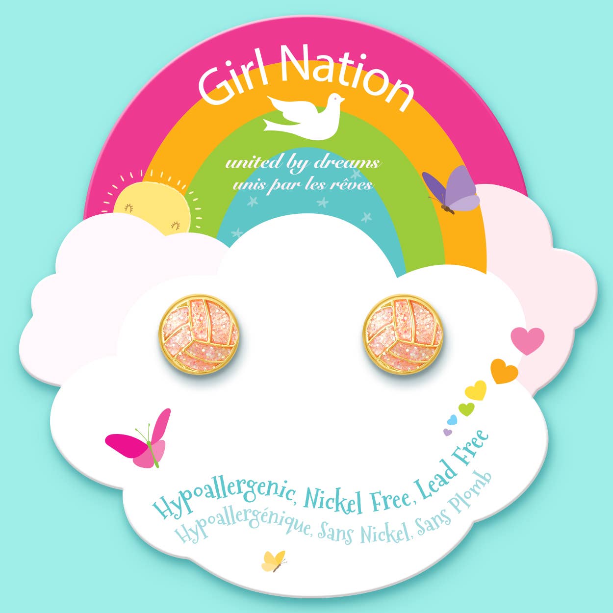 Girl Nation | Kids Jewelry | Easter Gifts - Wholesale Earrings - Kids - Glitter Volleyball | Cutie Stud Earrings | Hypoallergenic3