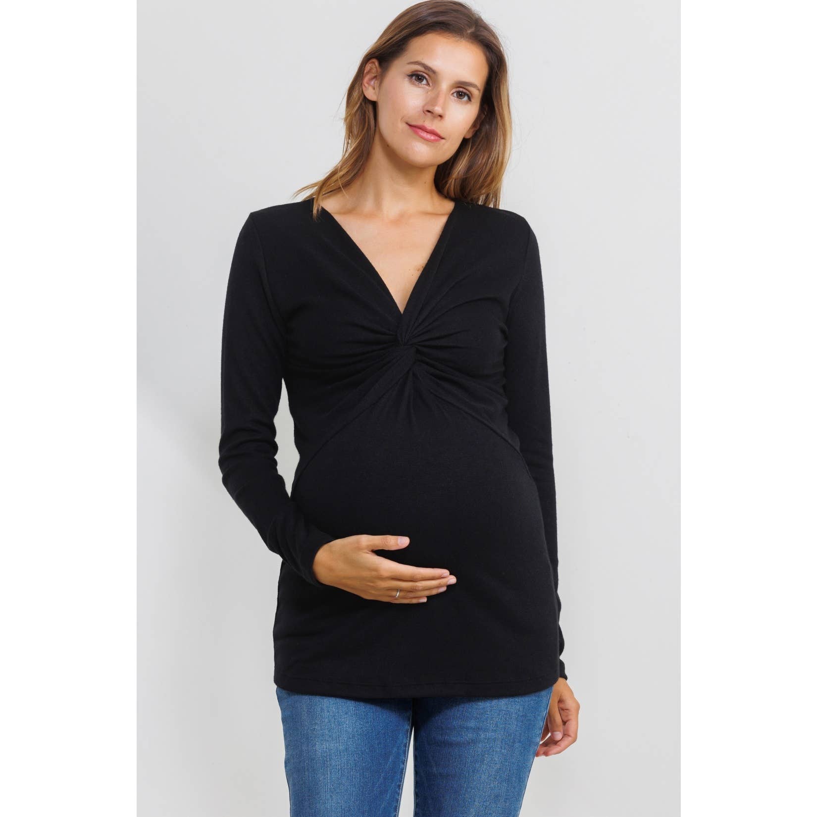 Hello Miz – Top - Maternidade por atacado – Top de Amamentação de Manga Comprida com Torção Frontal13