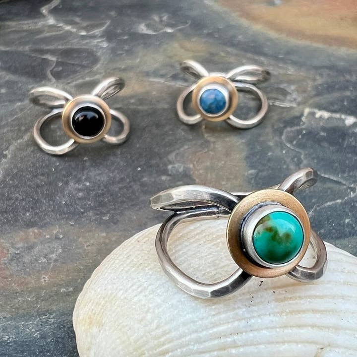 Swell Ring - Silver with Brass for wholesale by Midnight Pacific Studio