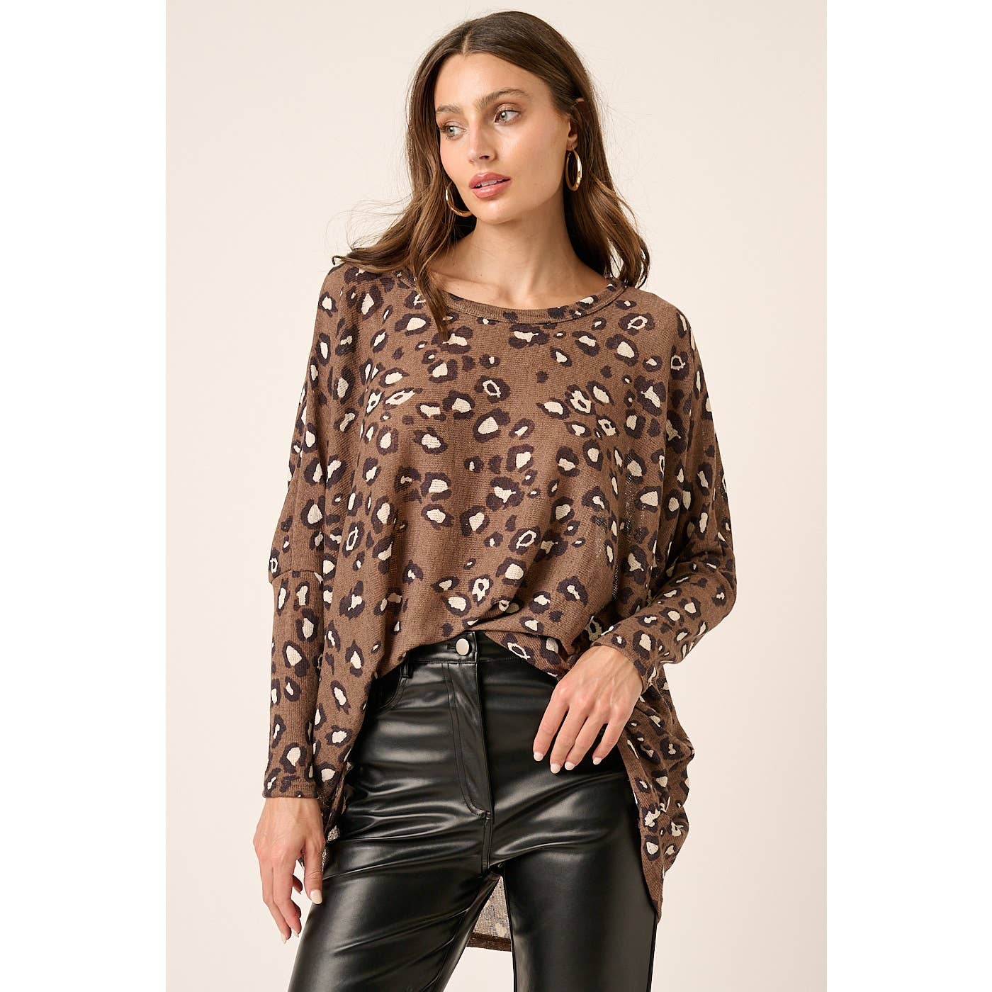 mittoshop - Wholesale Knit Top - Women's - T10261-LEOPARD PRINT RND NECK OVERSIZED KNIT TOP0