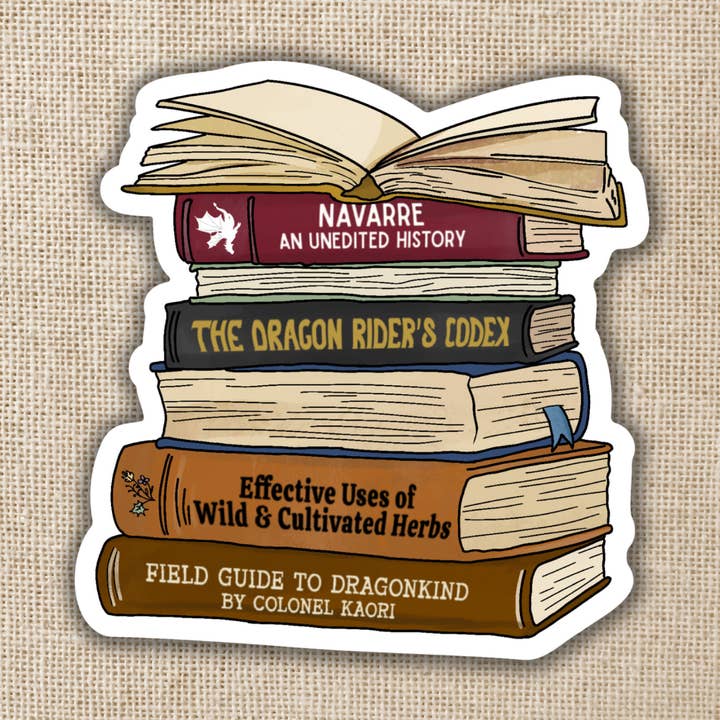 Stack of Navarre Library Scribe Books Sticker | Fourth Wing for wholesale by Kingdom of Threads