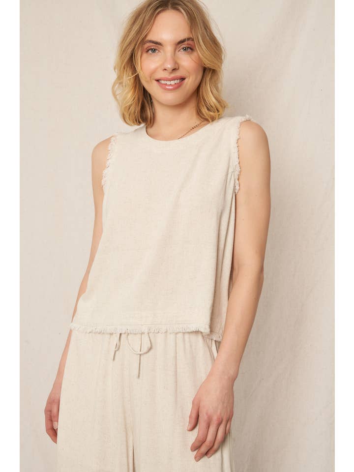 En Crème - Wholesale Blouse - Women's - Back Button Detail Sleeveless Top