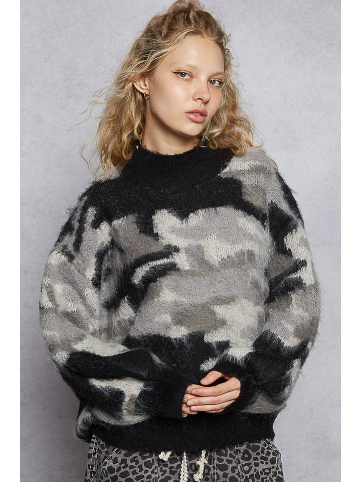 Pol Clothing - Wholesale Knit Sweater - Women's - Long sleeve abstract Color block mohair sweater top SALE4