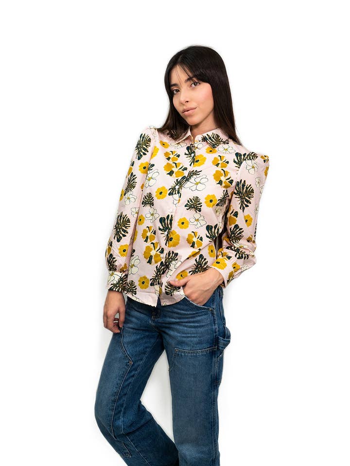 Alesia Designs - Wholesale Button Down Shirt - Women's - Cotton Long Sleeve Printed Shirt5