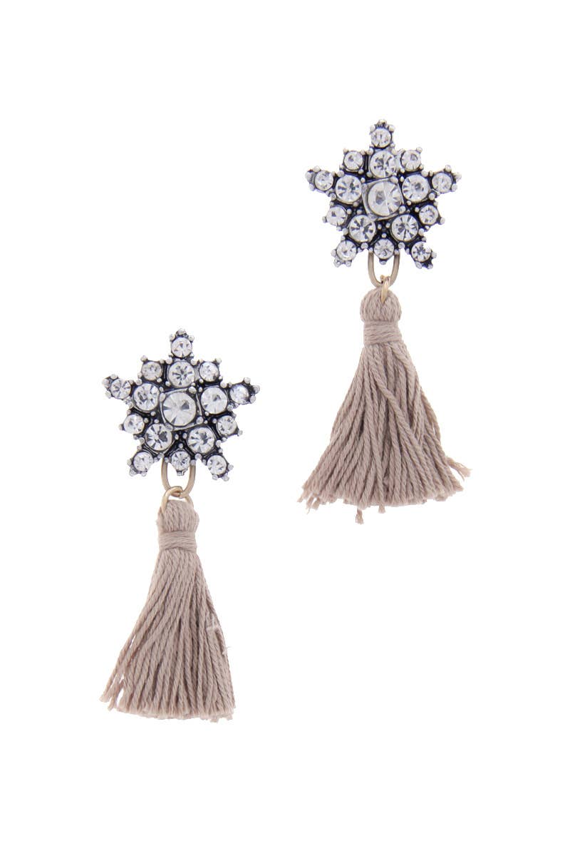 NAT RHINESTONE CENTER THREAD TASSEL POST EARRING, E 3010 JO for wholesale on Faire0