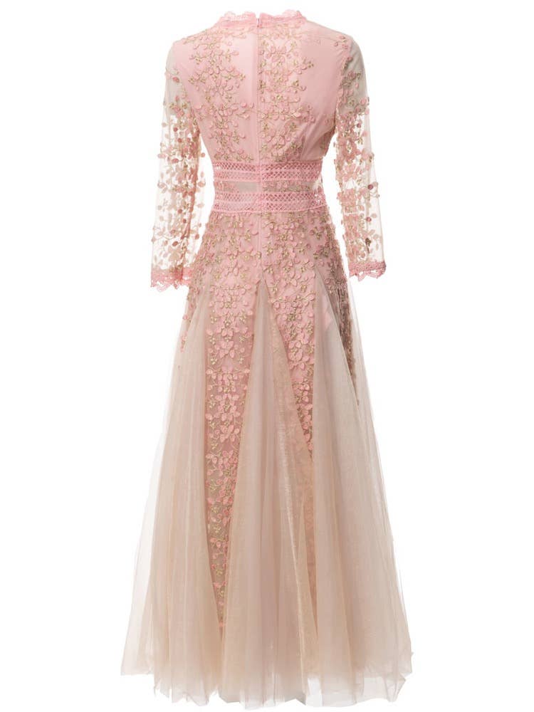 Productseeker – wholesale Gown – Women's – DR816L V-Neck Mesh Dress with Handmade Floral Embroidery17