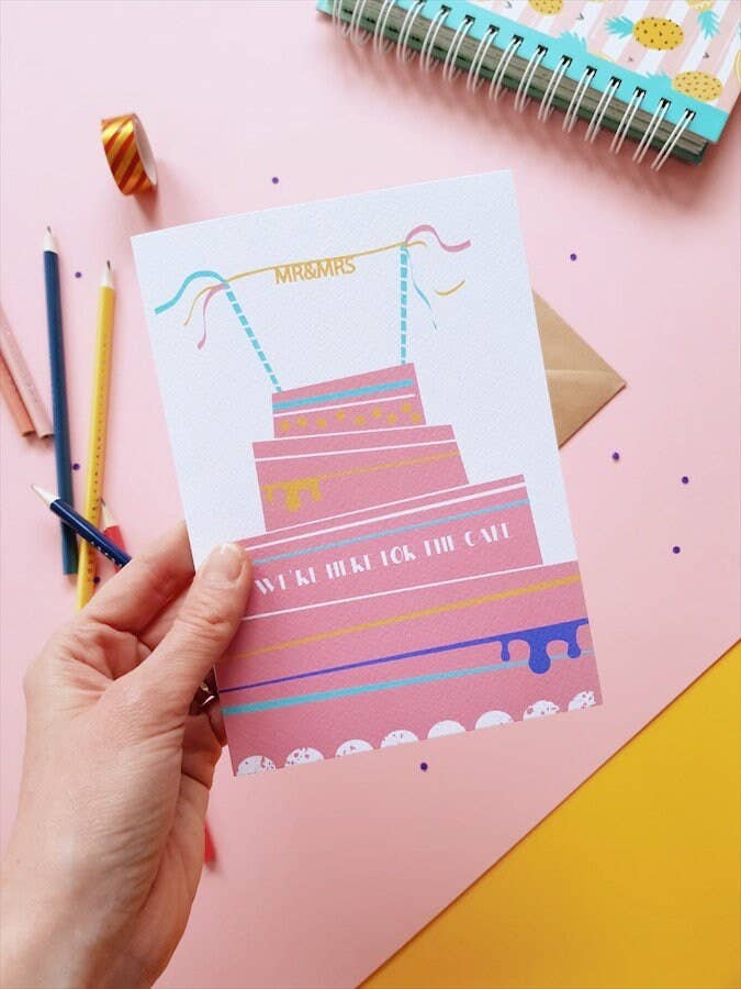 Biglietto di matrimonio | Siamo qui per la torta | Just Married Couple per la vendita all'ingrosso da parte di Cudowianki