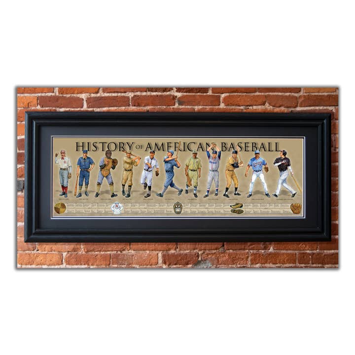 History of American Baseball - Framed 2” Black Double Matted, Grooved Molding 11 ¾" x 36" for wholesale by History America