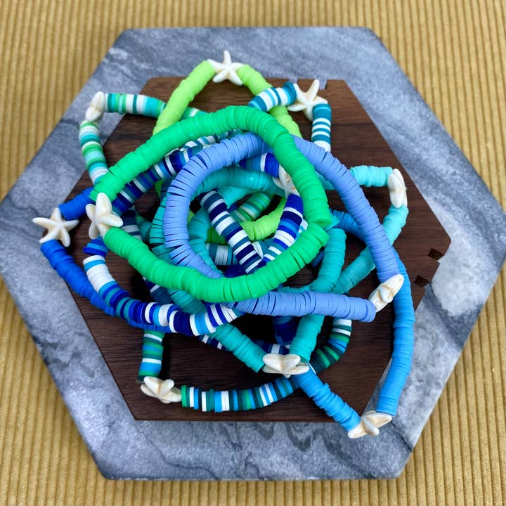 Bracelet - Clay + Stone - Green & Blue Ivory Starfish for wholesale by Hive Supply