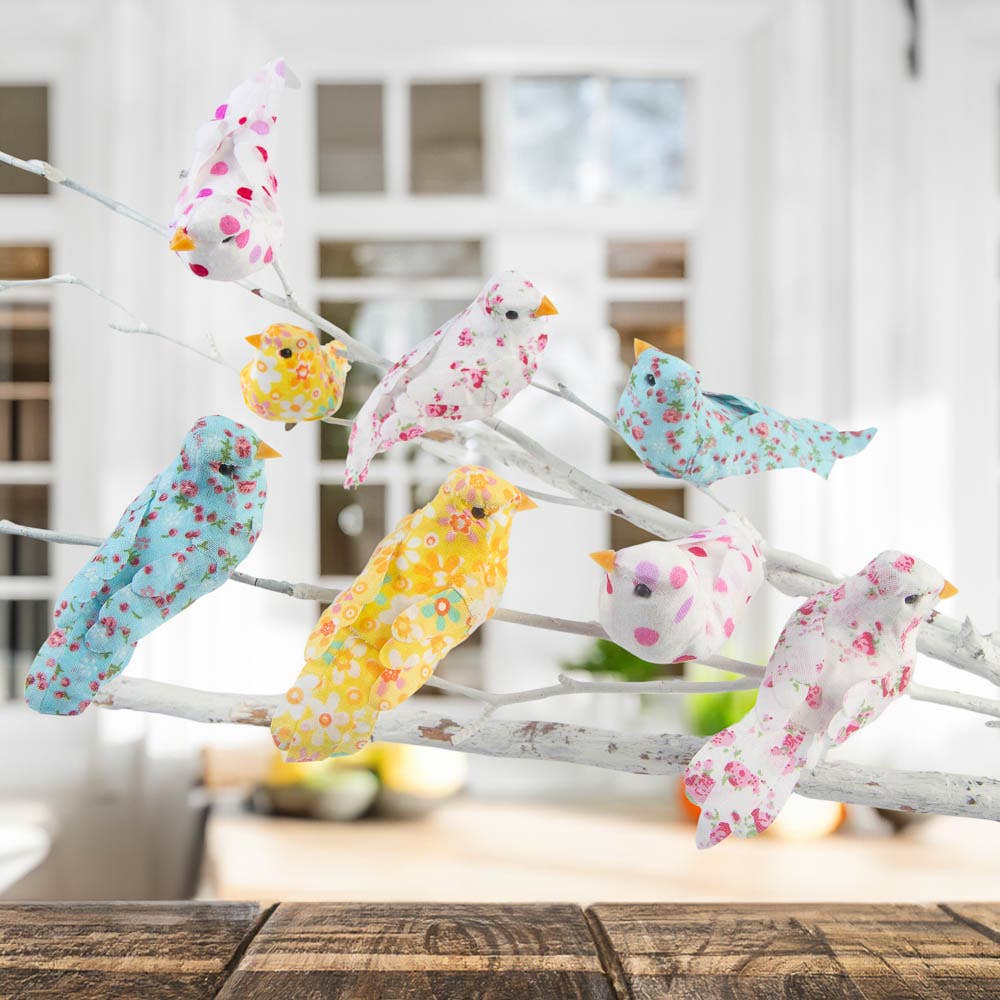 Factory Direct Craft – wholesale Artificial flowers – Assorted Floral Pattern Chickadee Bird with Clips0