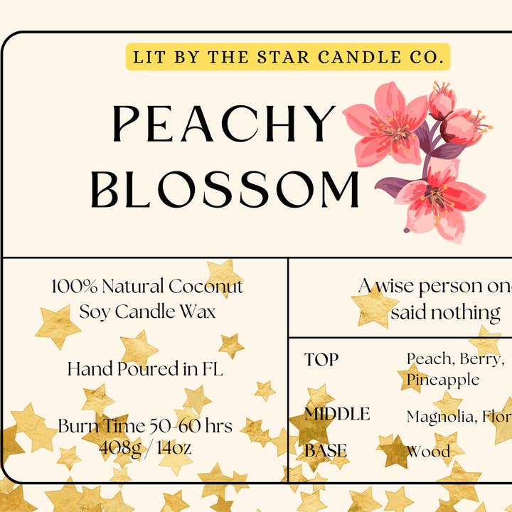 Pfirsichblüte - Mattes schwarzes Glas Kokosnuss-Soja-Kerze für den Großhandel von Lit By The Star Candle Co.