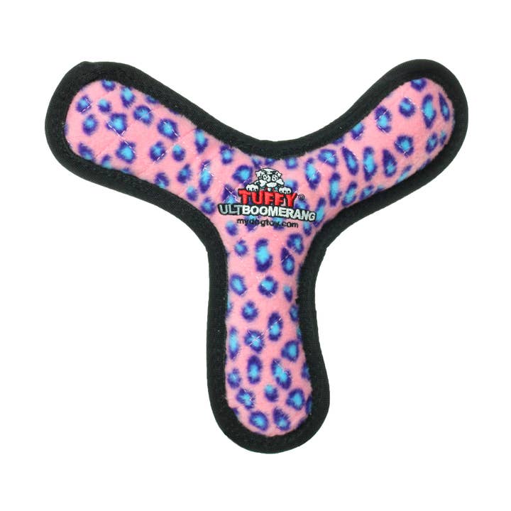 Tuffy Ultimate Boomerang - Jouet couinant en forme de léopard rose pour chien pour la vente par Tuffy Dog Toys - VIP Products