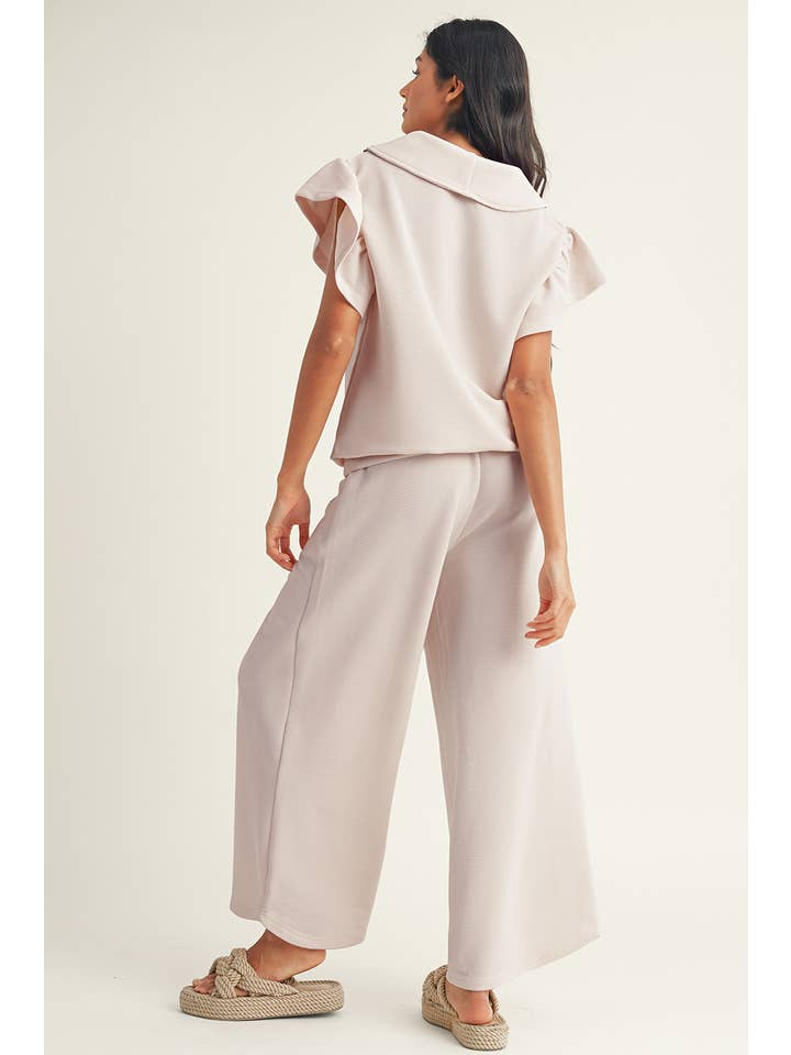 Little Daisy Closet - Wholesale Top & Pant Set (NOT Loungewear) - Women's - LDC Textured Ruffled Sleeve Top and Wide Leg Pants Set6