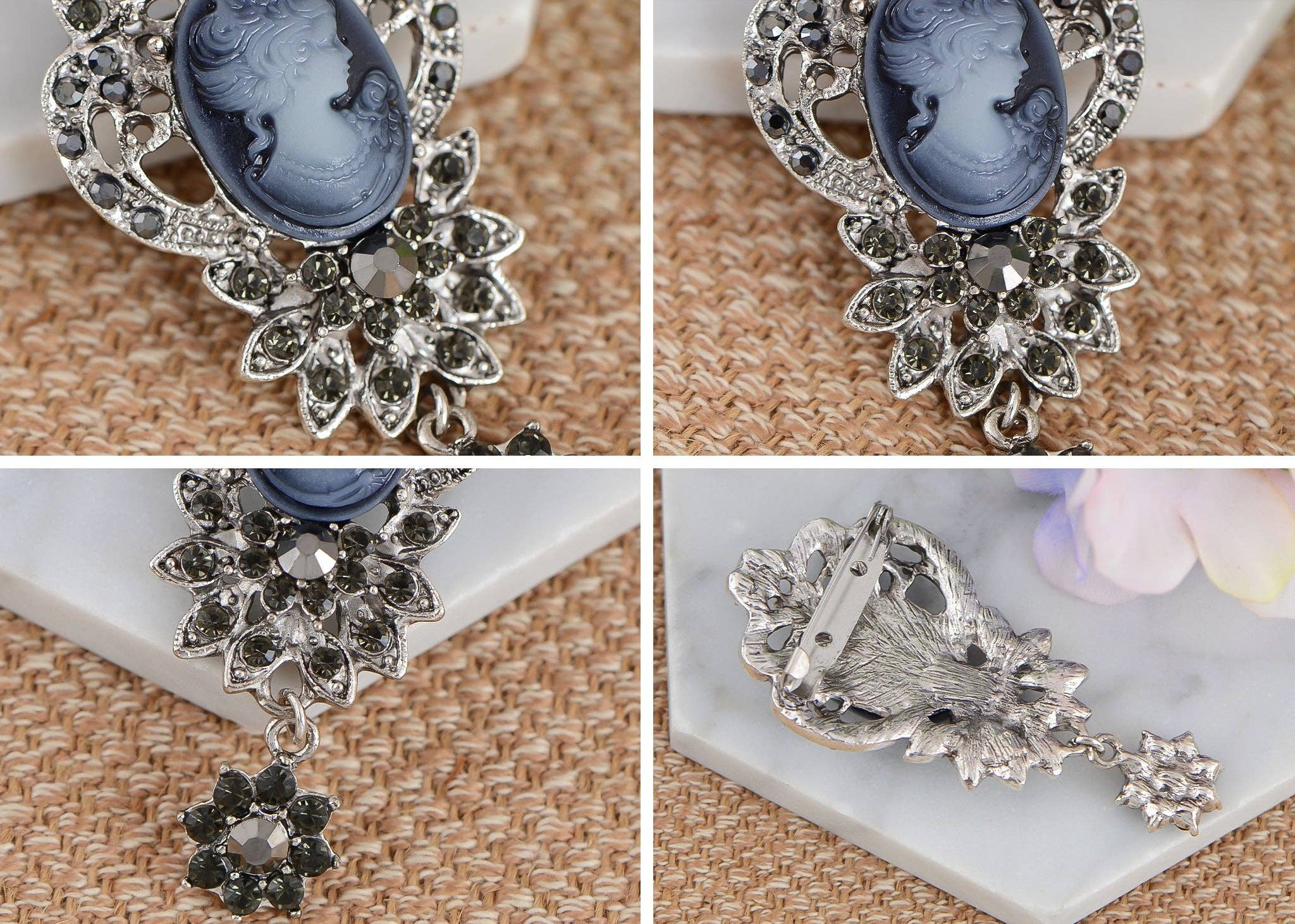AK Brand - Wholesale Brooch - Vintage Crystal Rhinestone Victorian Cameo Brooch Pendant9