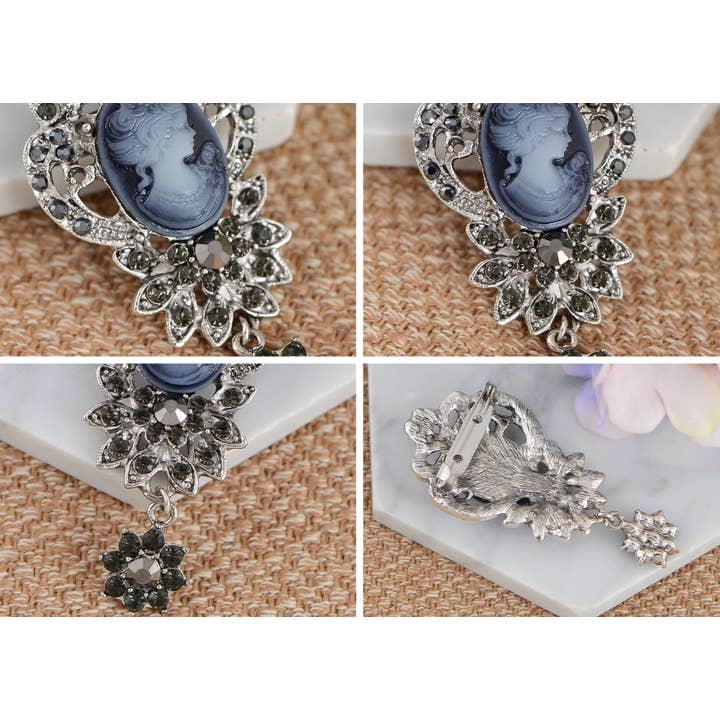 AK Brand - Wholesale Brooch - Vintage Crystal Rhinestone Victorian Cameo Brooch Pendant9