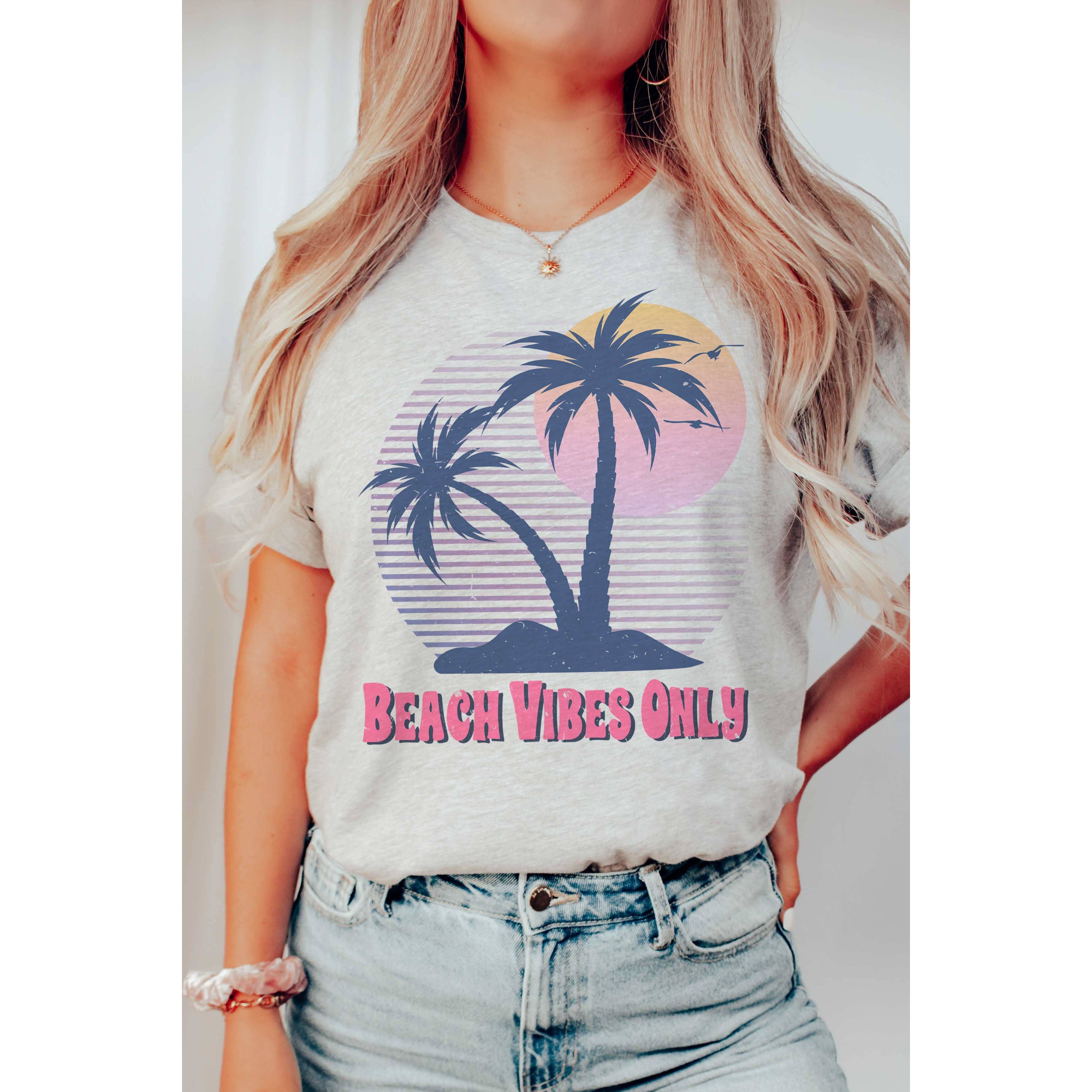 A. BLUSH CO – wholesale Screen printed t-shirt – Women′s – BEACH VIBES ONLY Graphic Tee0