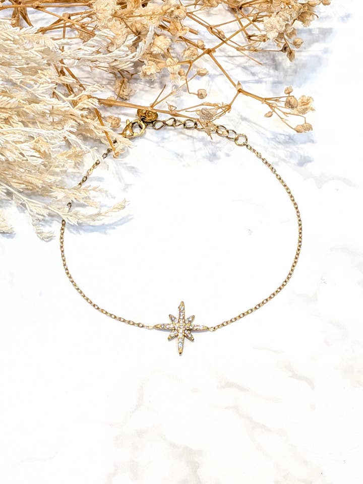 Double star rhinestone bracelet in stainless steel for wholesale by LOLO & YAYA