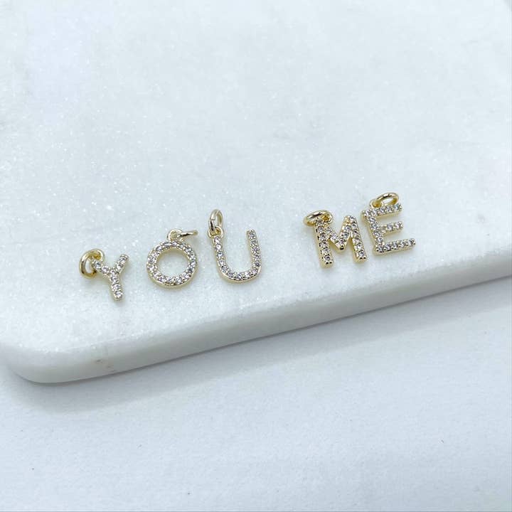 DIJU Jewelry - Wholesale - 18k Gold Filled with Micro Pave, Micro Cubic Zirconia Small INITIALS LETTERS Charms Pendant, Wholesale Jewelry Making Supplies