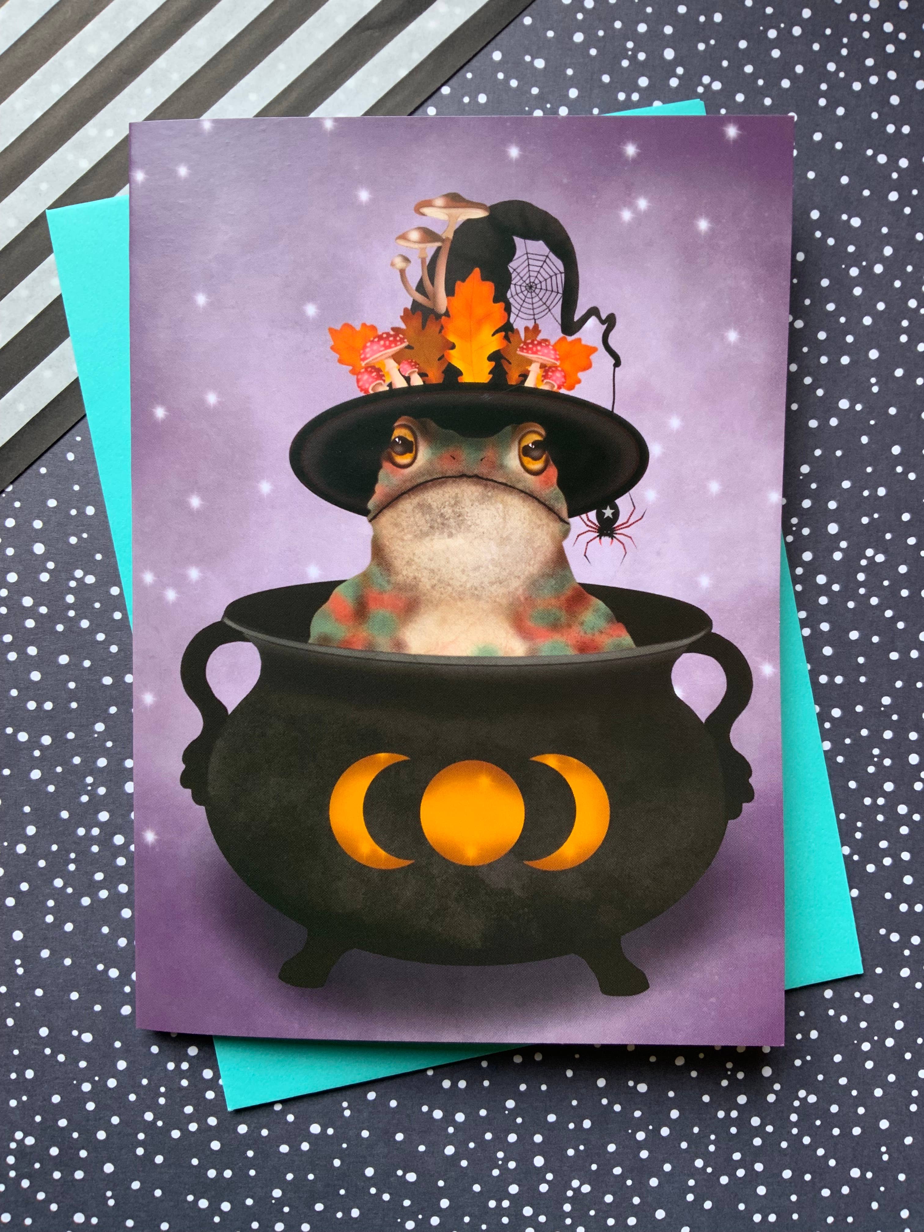 Crimson Finch – wholesale Everyday greeting card – Toil & Trouble. Magical Witch Toad Greetings Card0
