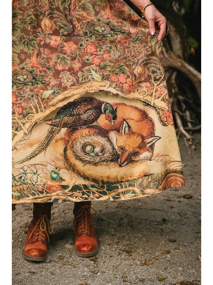 Market of Stars (Worldwide) - Wholesale Dress – Women's - Woodland Wisdom Bohéme Maxi Slip Dress w/ Florals, Fox & Owl1