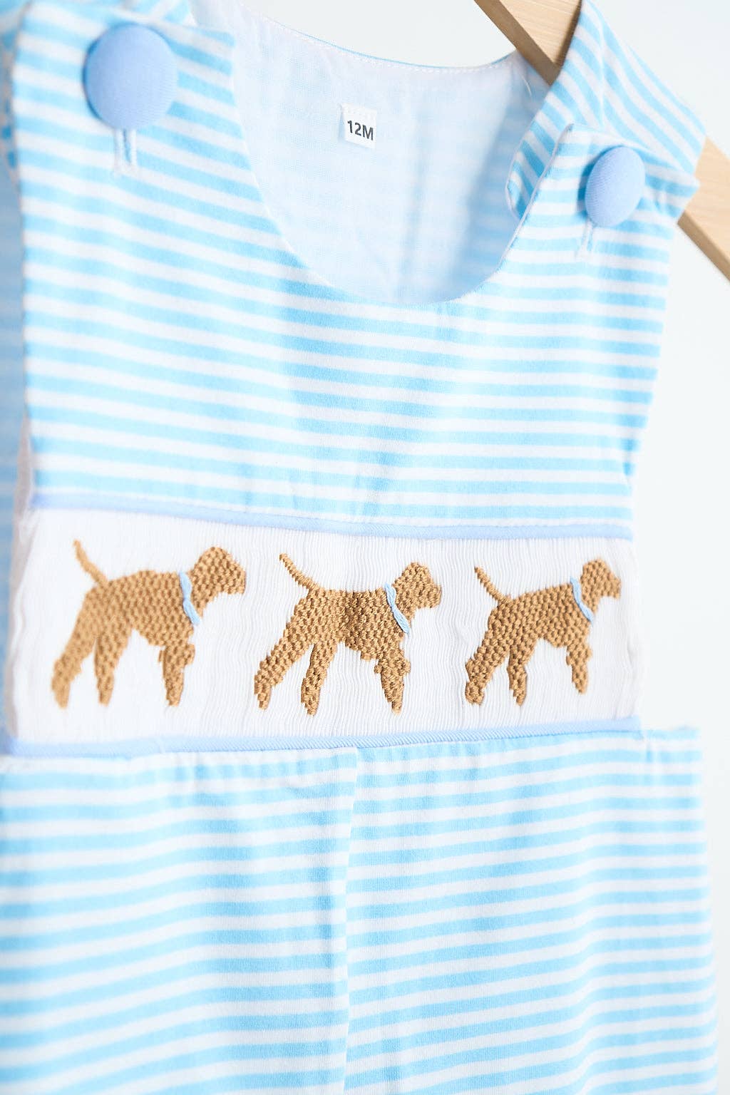 Aspen Rain Boutique - Wholesale Jumpsuit - Baby - Blue puppy hand smocked boy stripe jonjon1