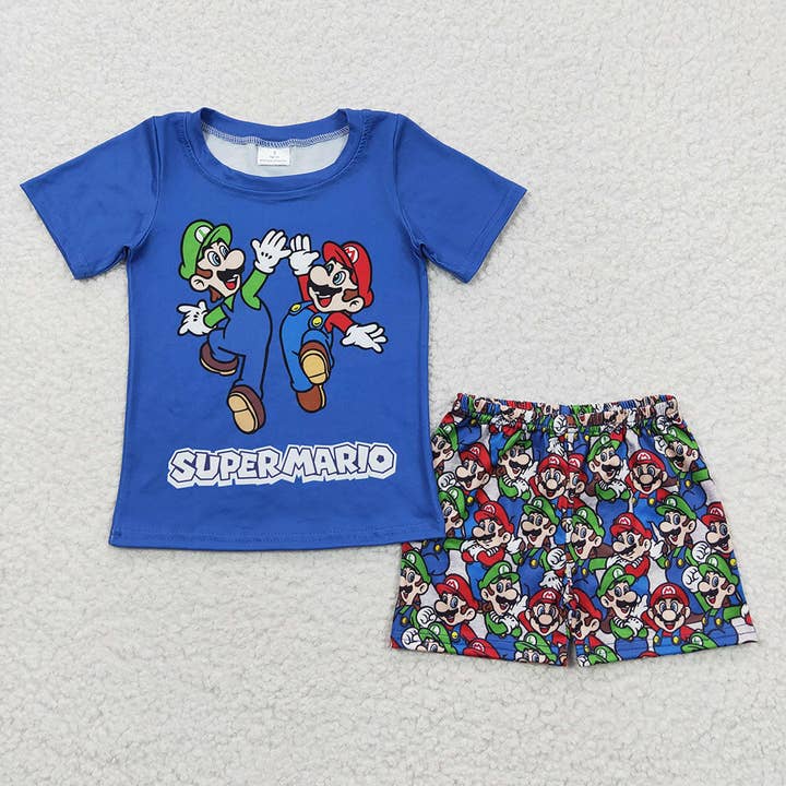 Aier Wholesale - Wholesale Top & Short Set - Kids - Baby Boys Twins Blue Shirt Clothes Sets
